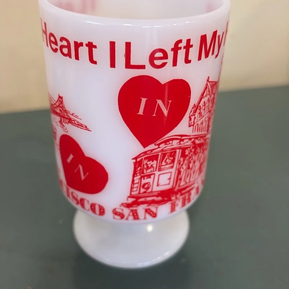 White Milk Glass ‘I Left My Heart In San Francisco’ Pedestal Mug